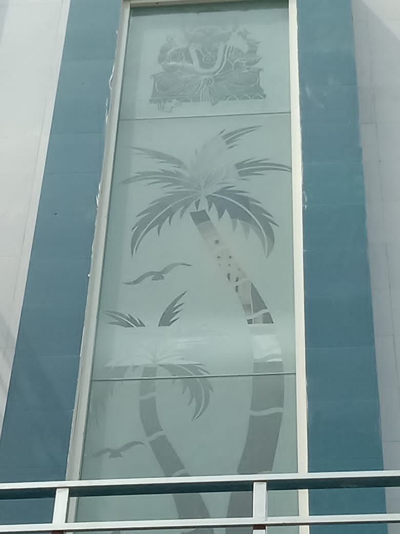 Etched Frosted Glass Door Palm Design